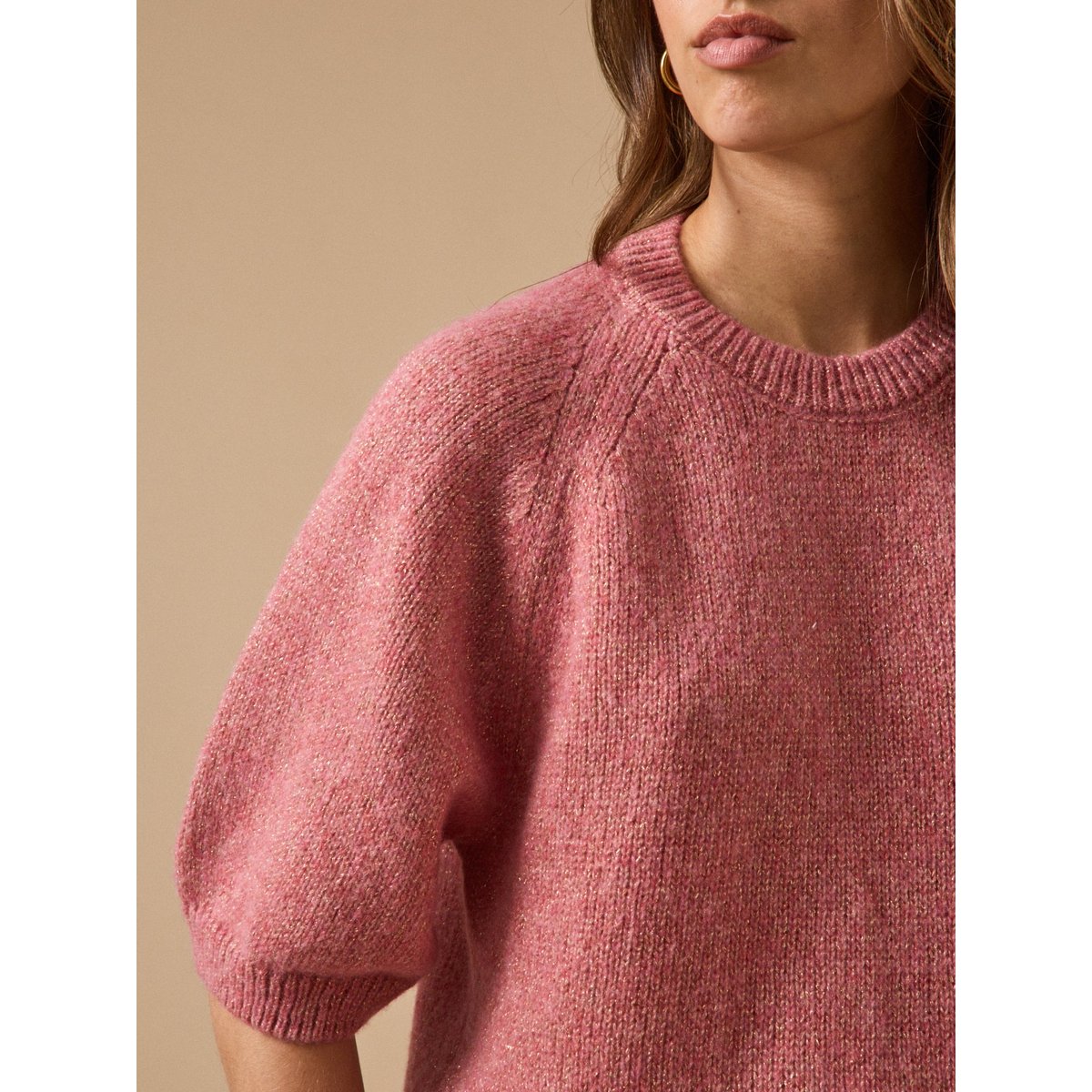 Pull irisé manches courtes rose, CYRILLUS