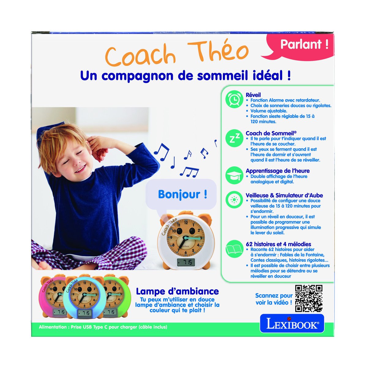 THEO mon Réveil Éducatif Coach de Sommeil blanc, LEXIBOOK