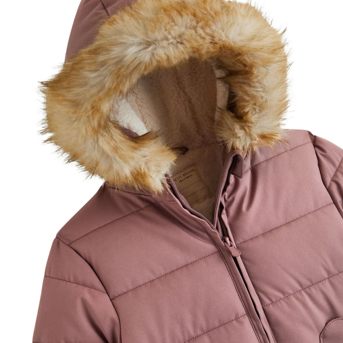 Doudoune enfant imperméable doublée sherpa avec capuche Chloé rose, PETIT BEGUIN