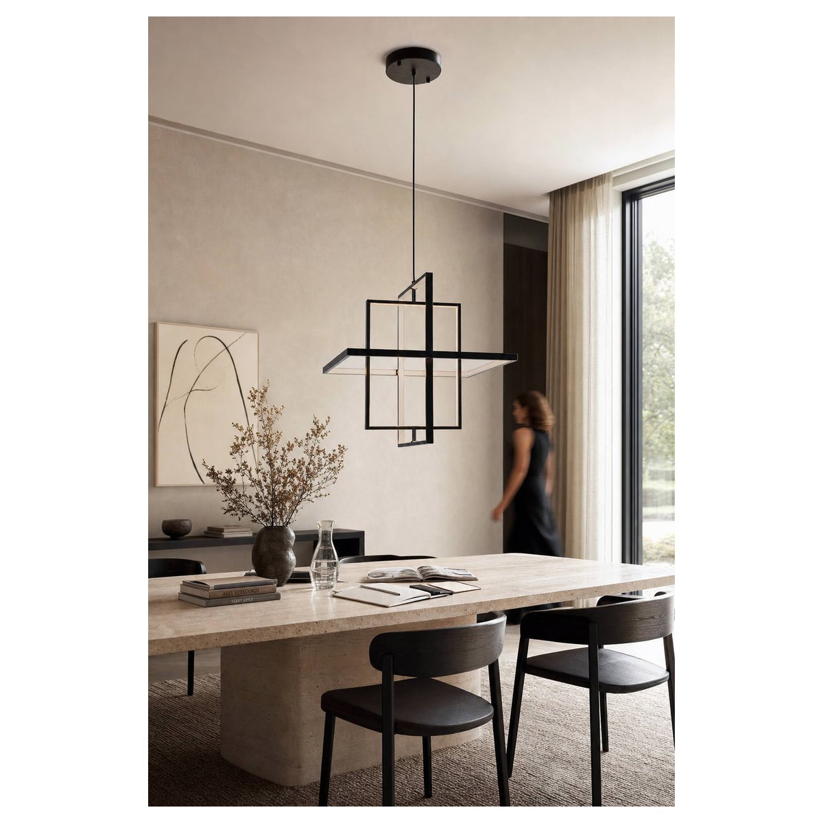Suspension style architecte en fer noir mat et transparent, RECOLLECTION