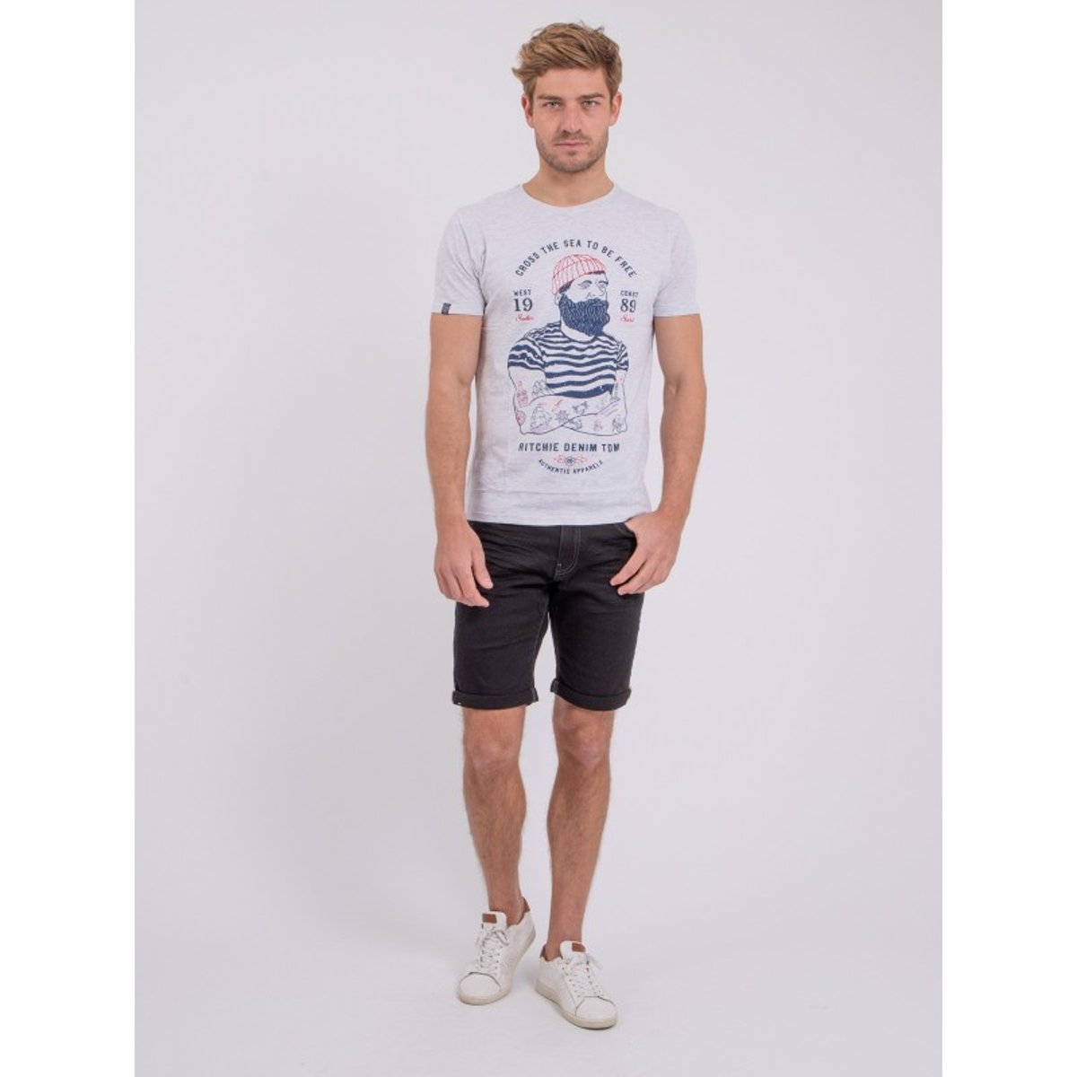 T-shirt Manches Courtes Col Rond Pur Coton Nuplaton gris, RITCHIE