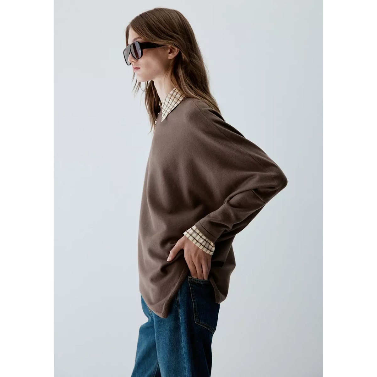 Pull-over base asymétrique chocolat, MANGO