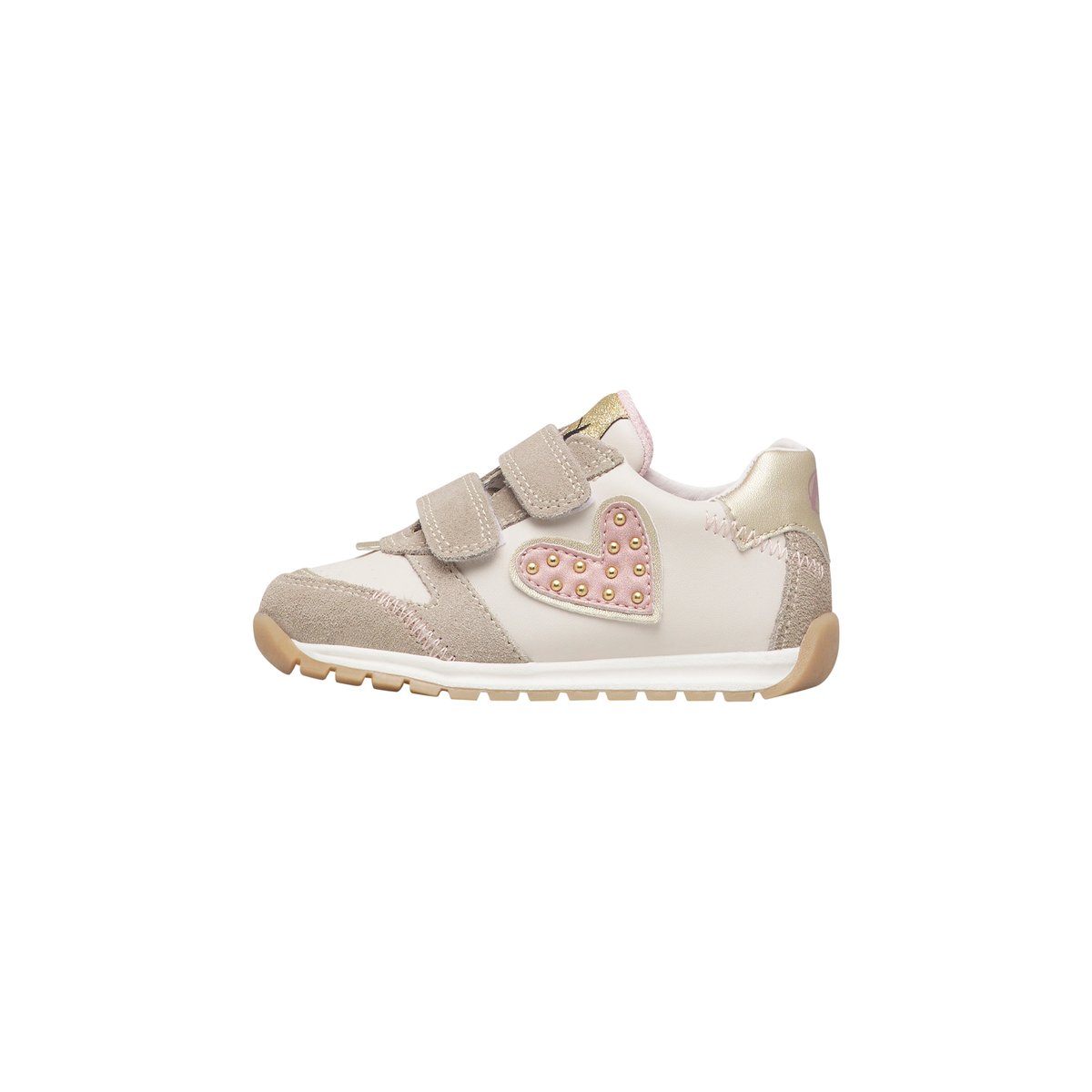 Sneakers en cuir et tissu avec des clous QUELLY 4 VL. beige-blanc-rose, NATURINO