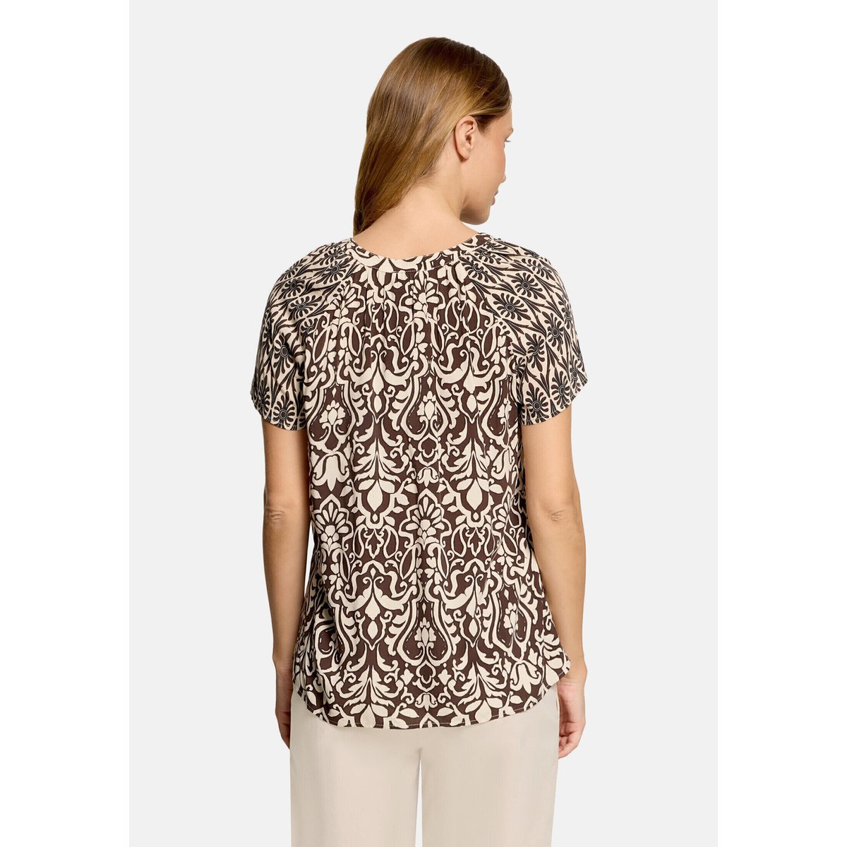 T-shirt façon blouse à ruches patch brown/cream, CARTOON