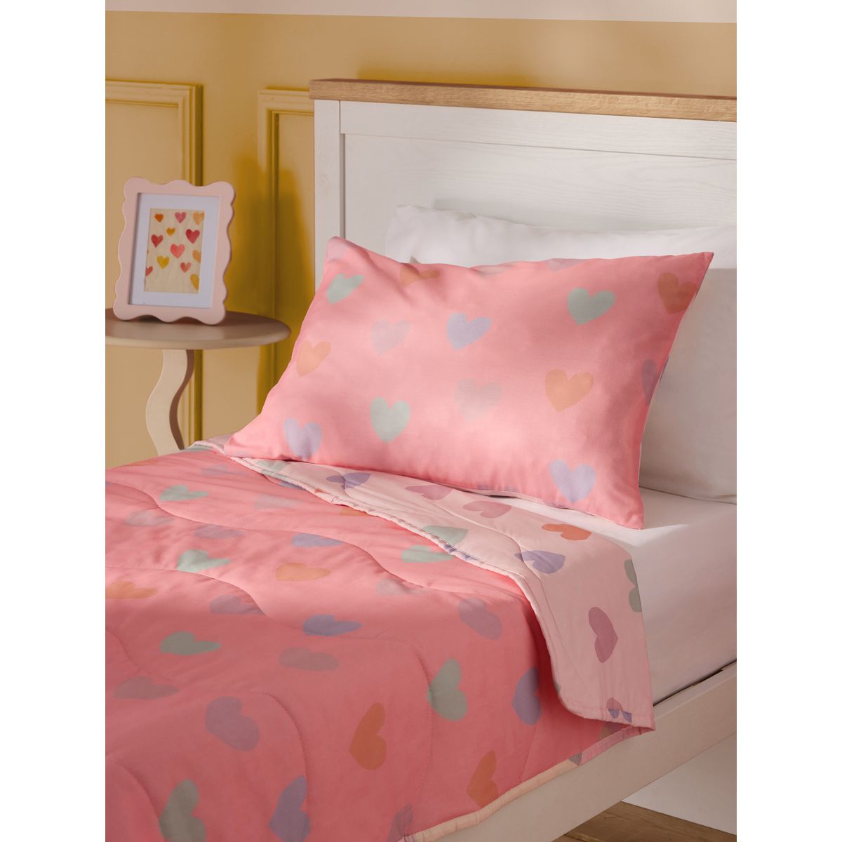 Parure housse de couette et taie d’oreiller rose motif cœurs, NEXT