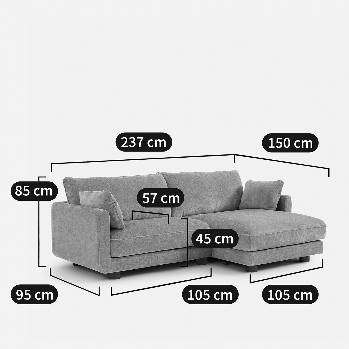 Canapé d'angle réversible, 3 places, en chenille épaisse, EMILIO beige doré, LA REDOUTE INTERIEURS
