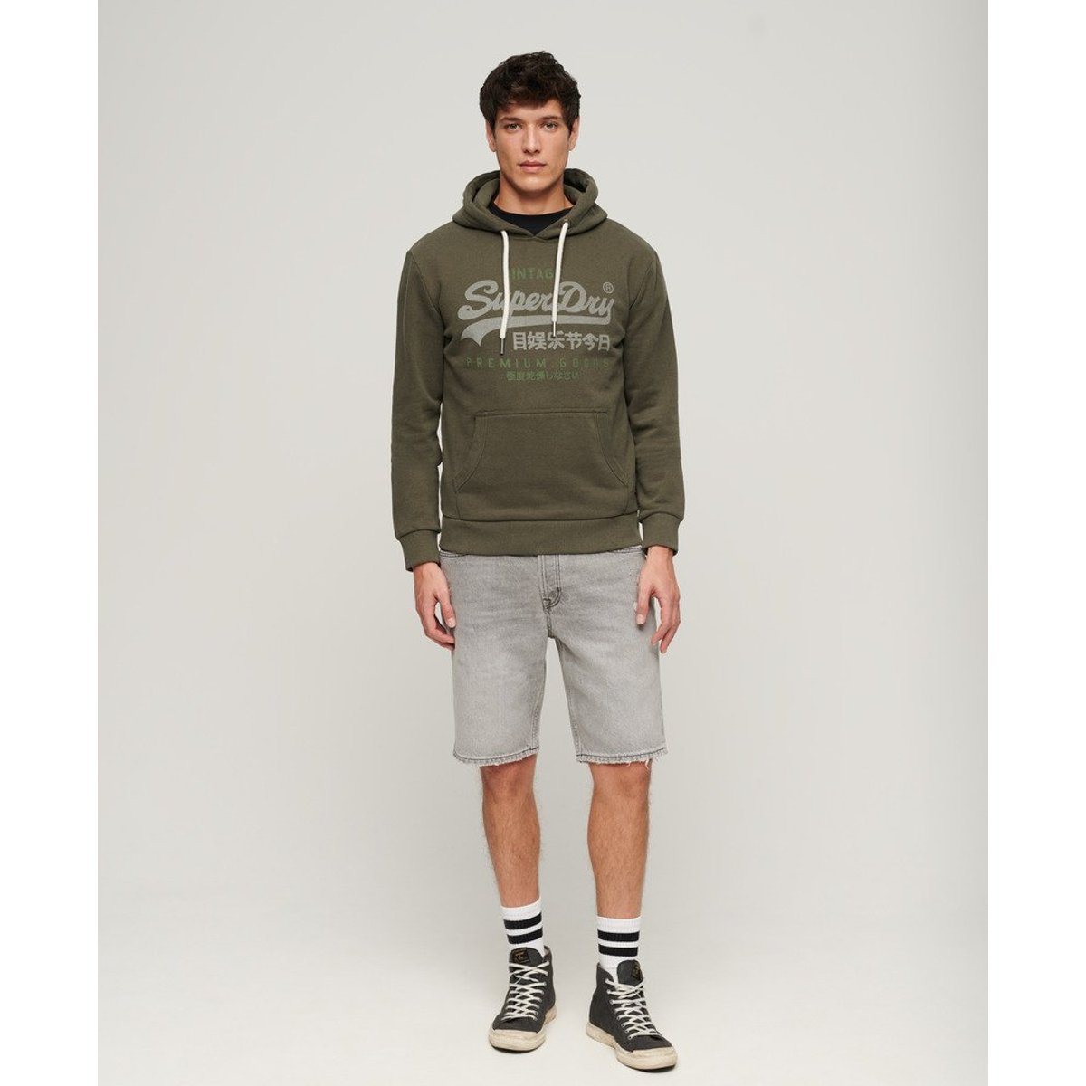 Sweat à capuche classique Vintage Logo Heritage kaki chiné, SUPERDRY
