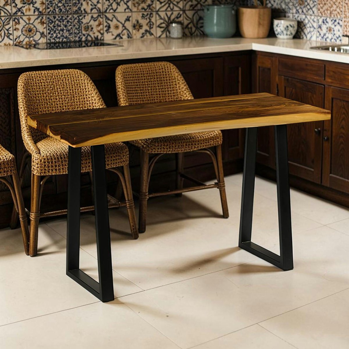 Table haute en bois de suar massif 140 cm NAUTA bois naturel, PIER IMPORT