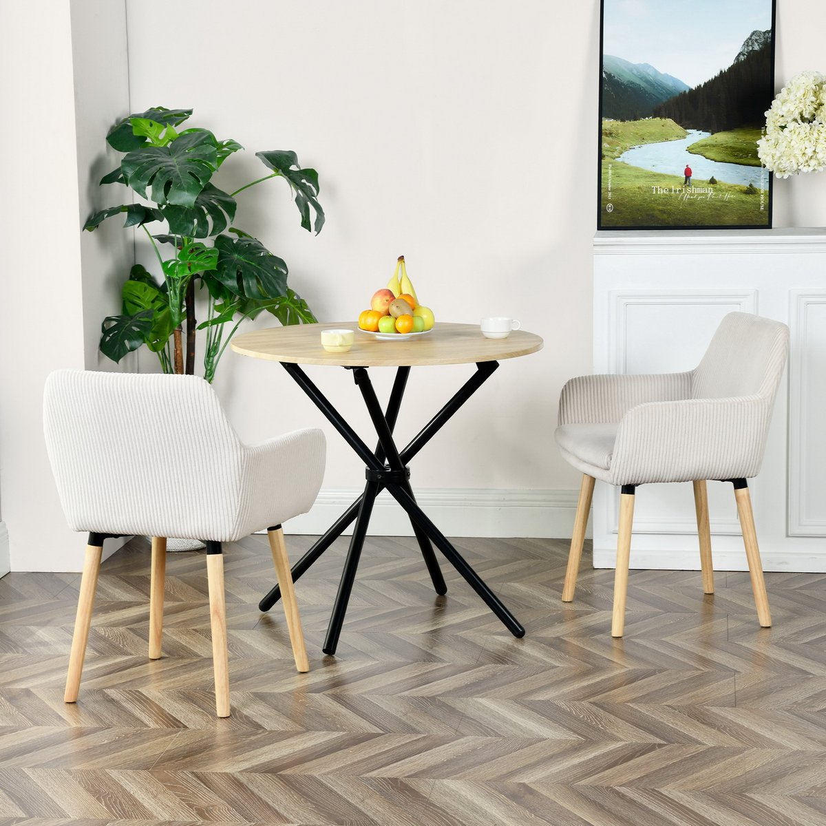 Lot de 2 chaises de salle à manger velours côtelé scandinave, ELIA beige, MEUBLES COSY