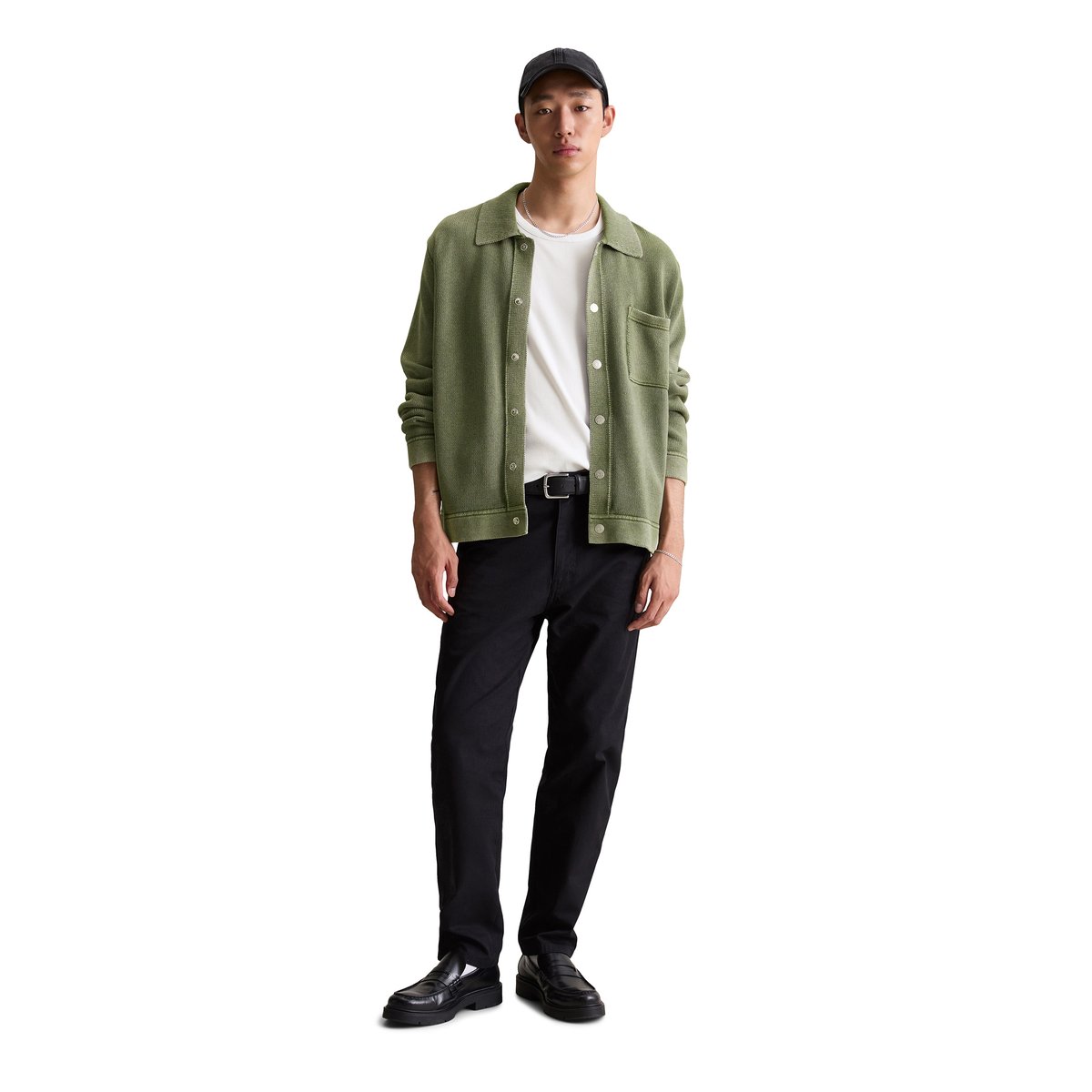 Veste en tricot relaxed en optique veste en jean vert foncé, MARC O’POLO DENIM