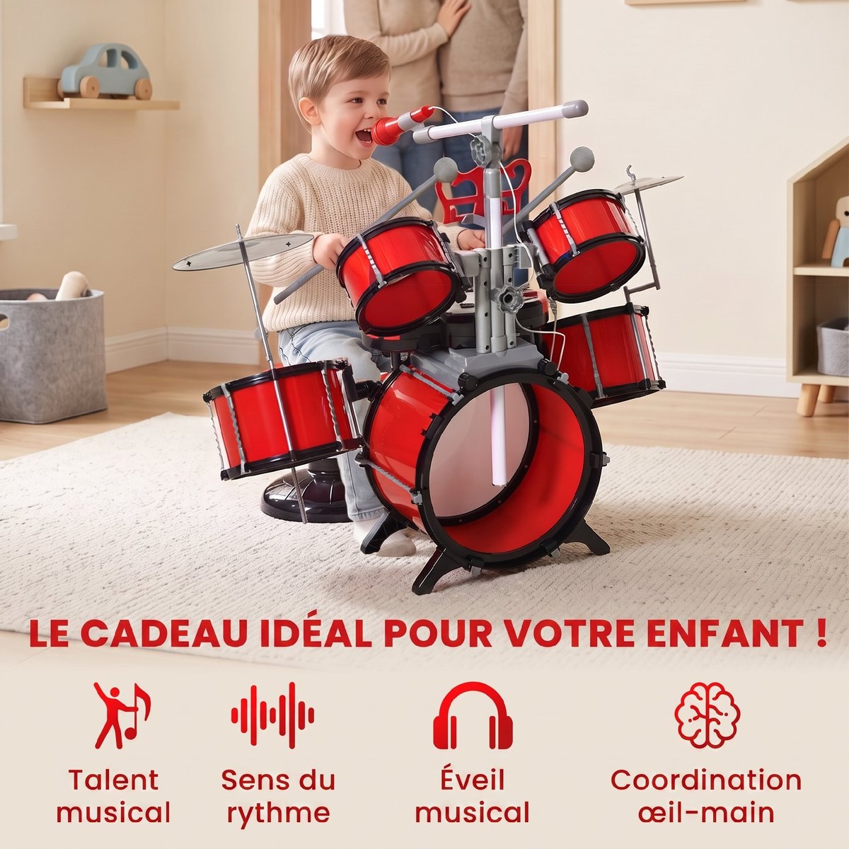 Batterie pour enfants ABS Rouge rouge, HOMCOM