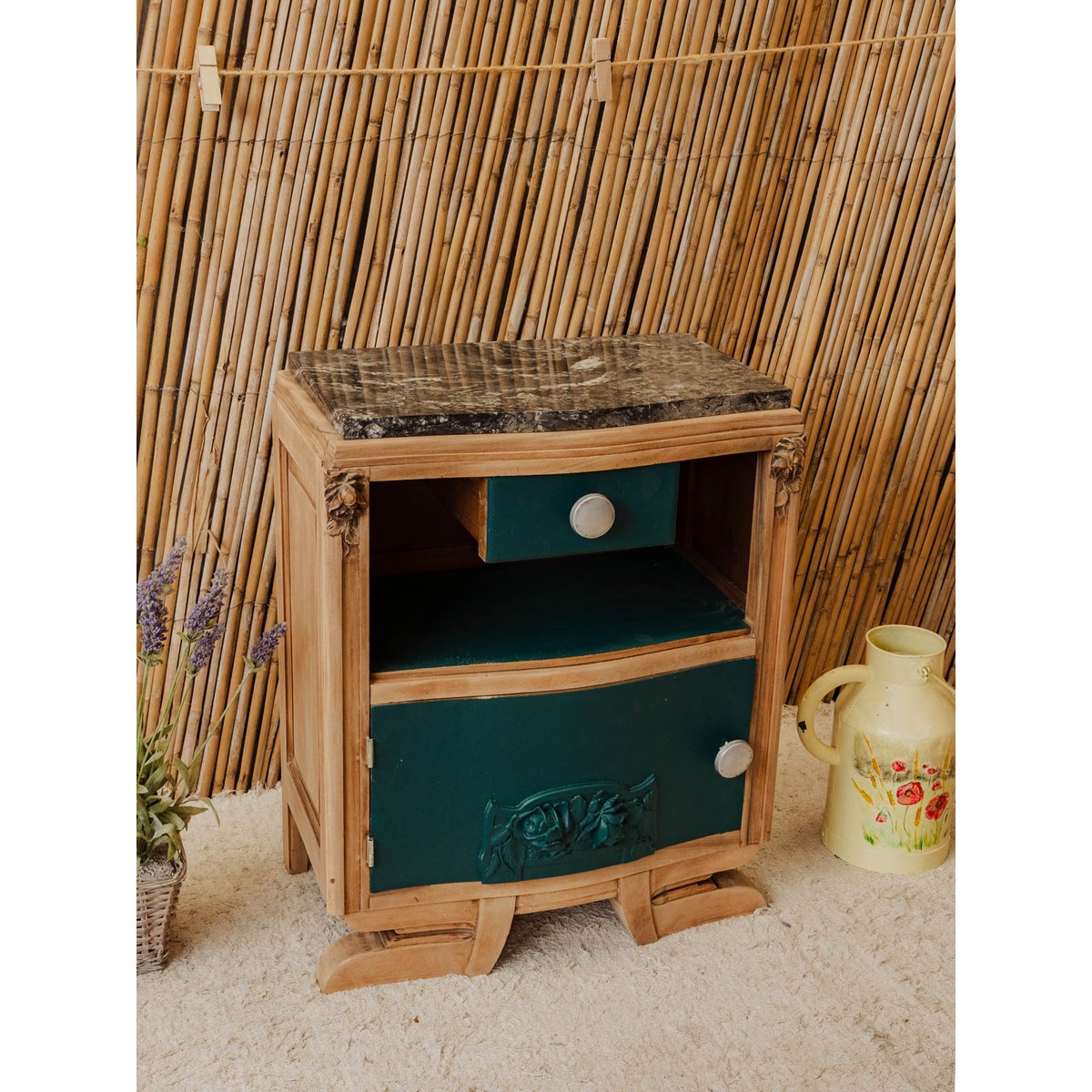 Petit buffet en bois et marbre Gilbert N°1879 - Bon état bois clair, DEBONGOUT