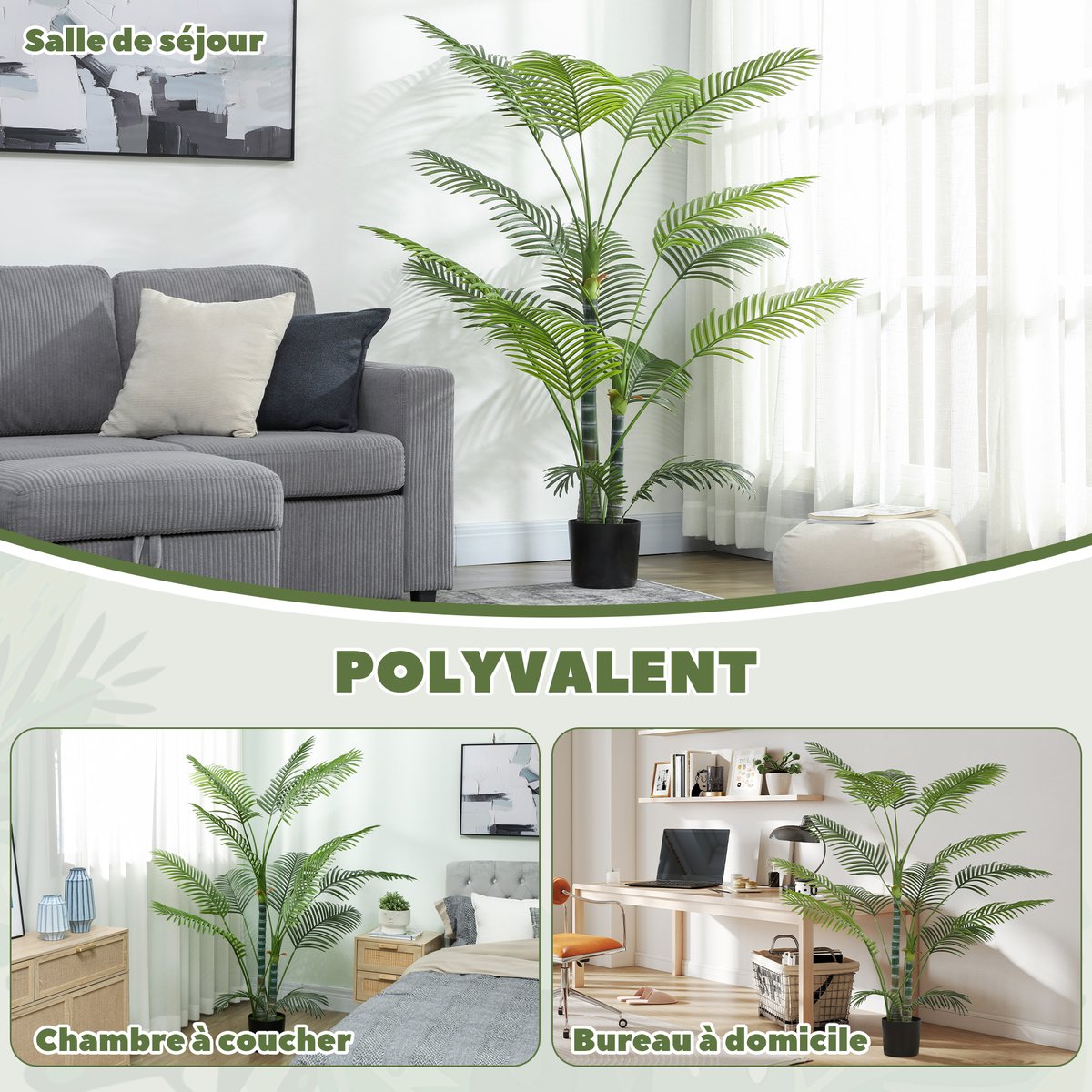 Palmier artificiel Plastique Vert vert, HOMCOM
