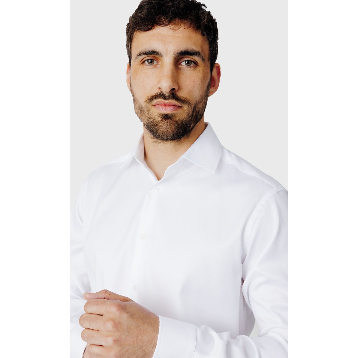Chemise Regular fit sans repassage en double retors blanc, ACROSS