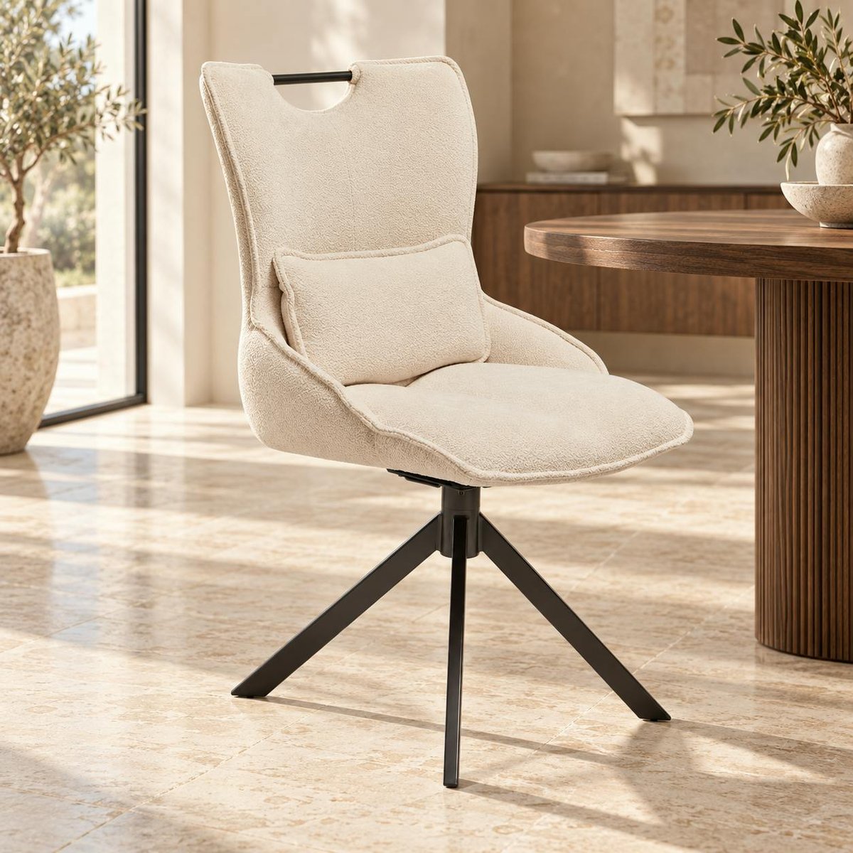 Chaise pivotante coussin et poignée tissu blanc (lot de 2) IENA blanc, PIER IMPORT