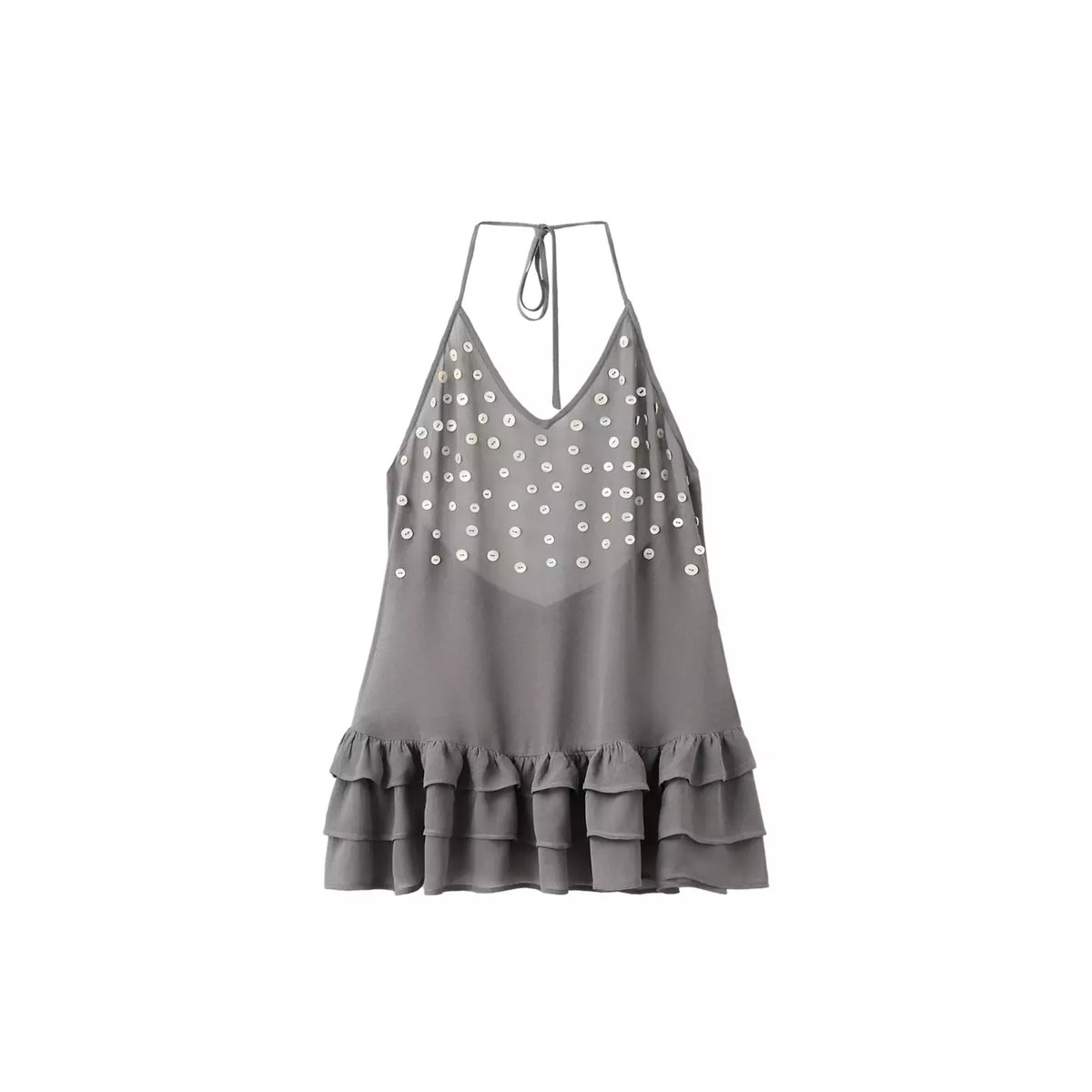 Robe à volantes et boutons gris chiné moyen, MANGO