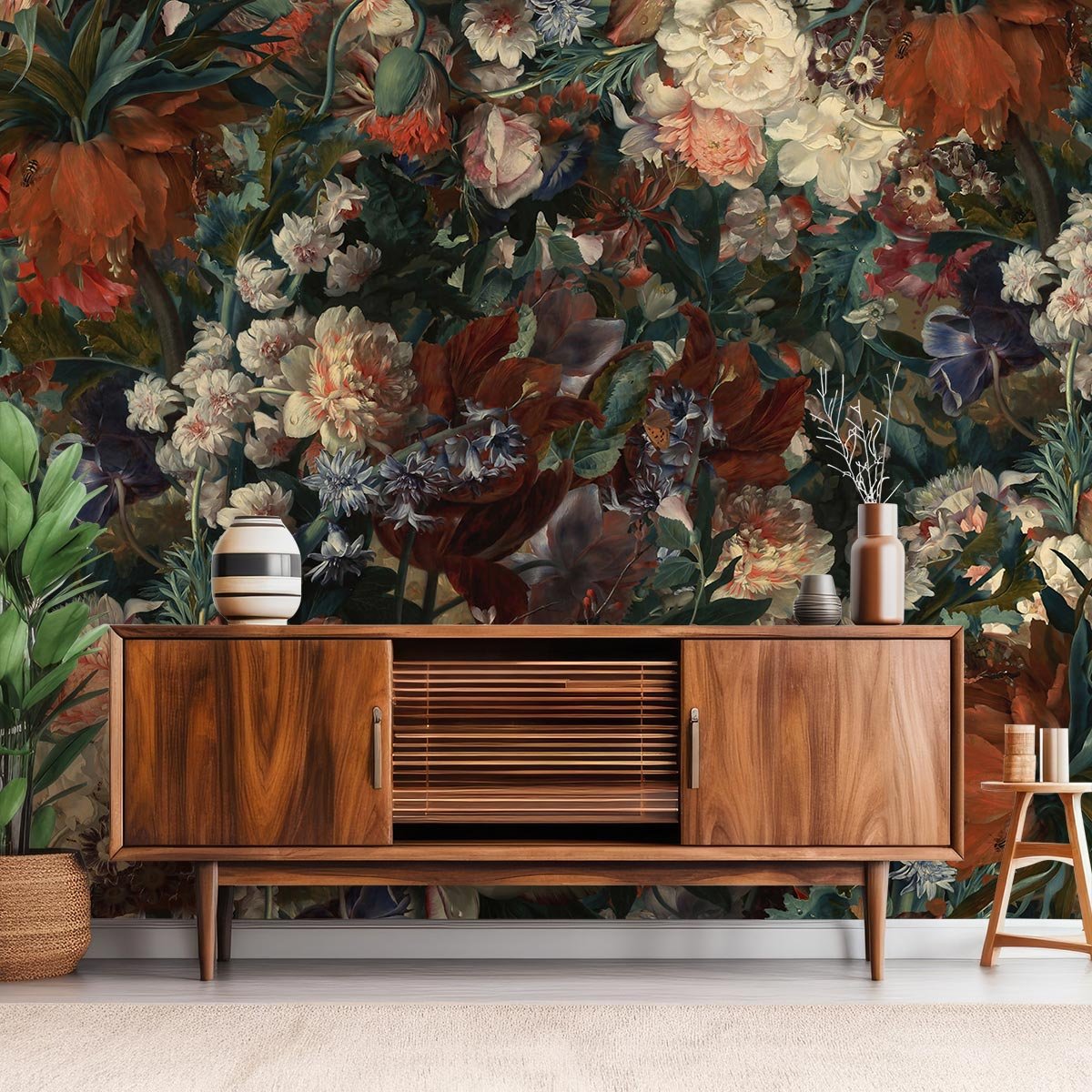 Papier peint panoramique fleurs fleurs retro intissé, HEXOA