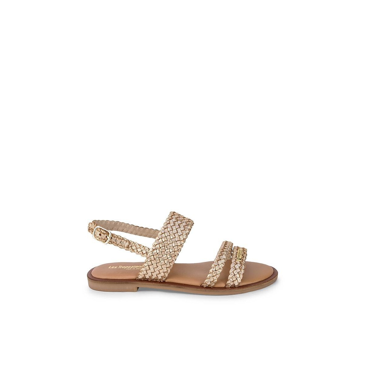 Flache Sandalen aus Leder Dobelle goldfarben, LES TROPEZIENNES PAR M.BELARBI
