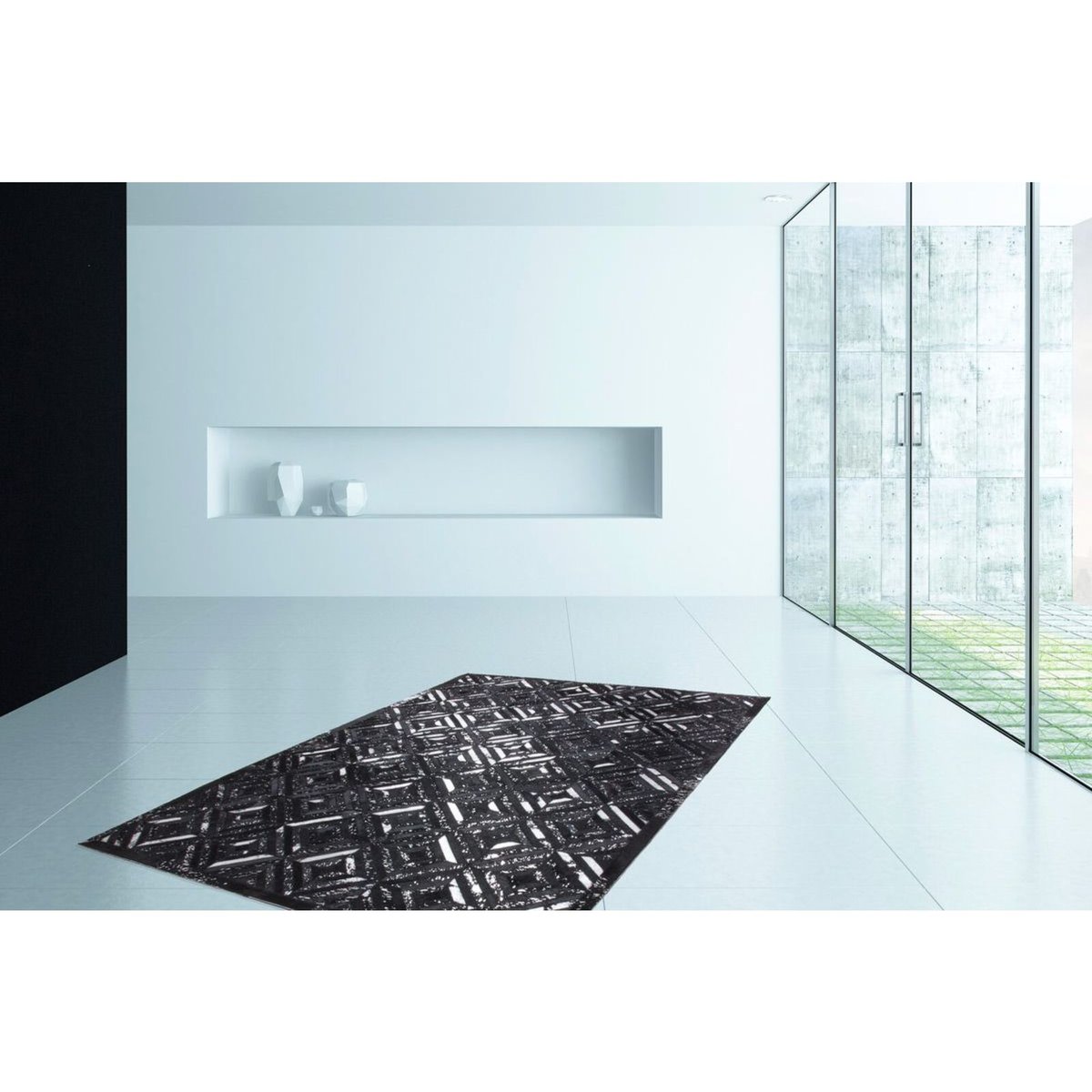 Tapis rectangulaire en cuir fait main SPARK noir, argent, ARTE ESPINA