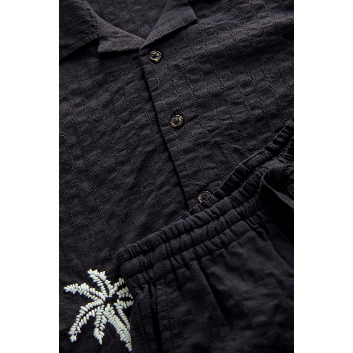 Ensemble chemise brodée short palmier noir, NEXT