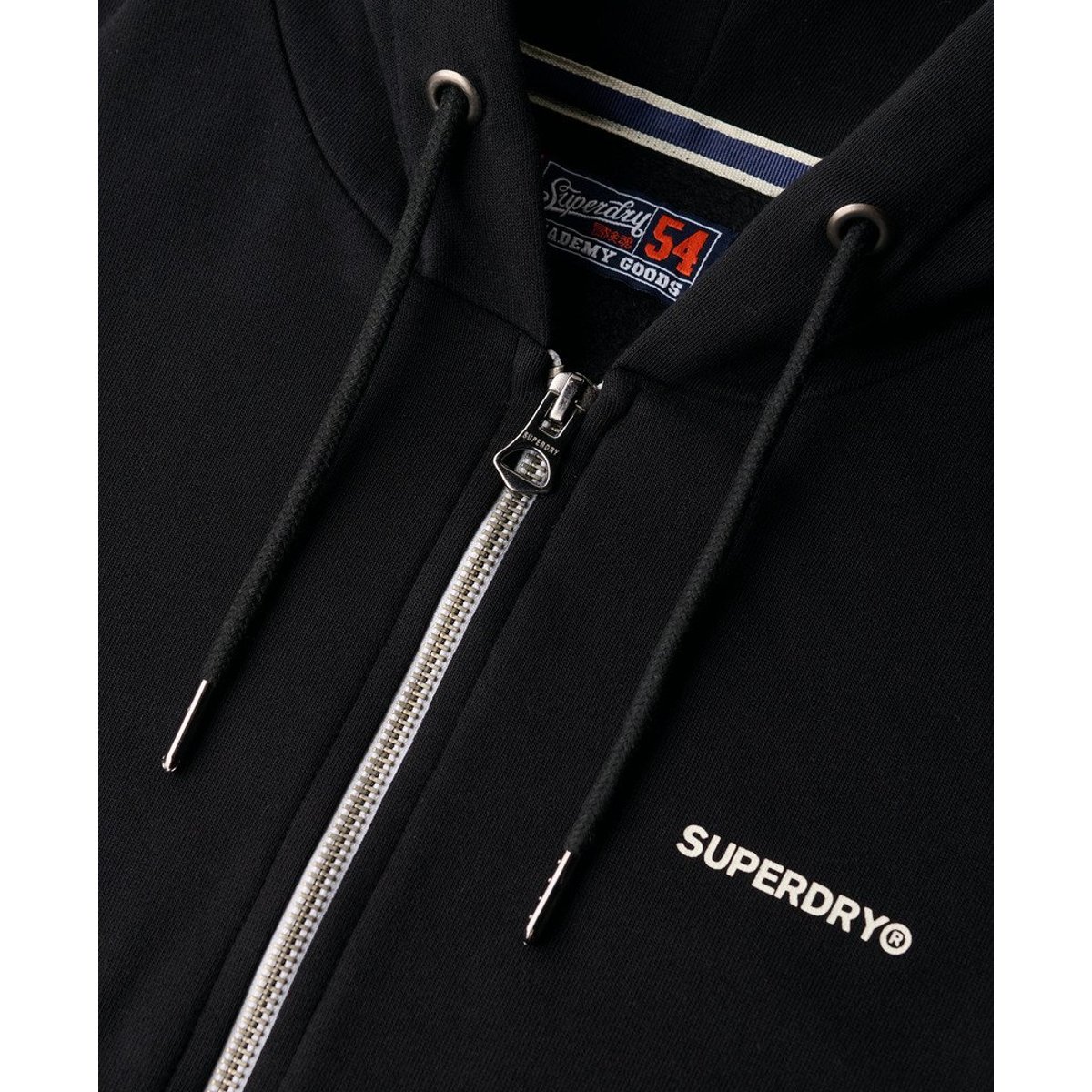 Sweat à capuche zippé uni noir, SUPERDRY