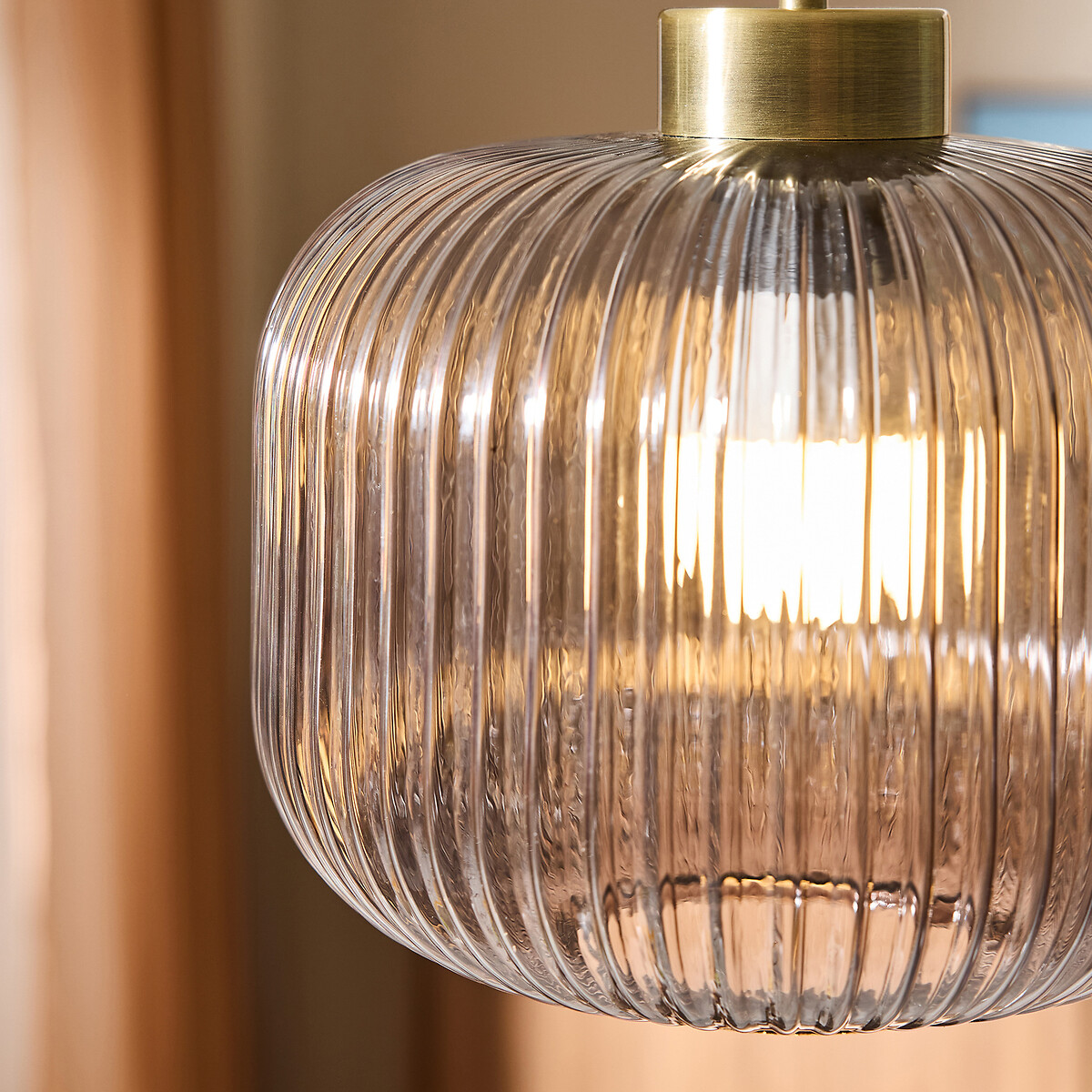MADE.COM Briz Ribbed Glass Semi-Flush Ceiling Light smoke grey, MADE