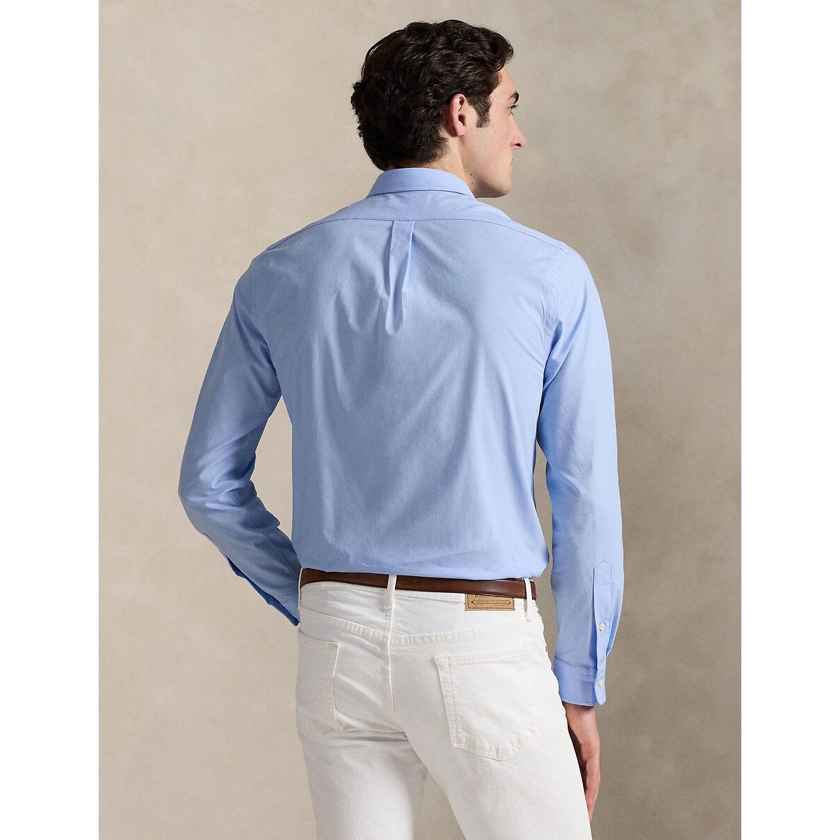 Camicia aderente chino con logo ricamato blu chiaro, POLO RALPH LAUREN