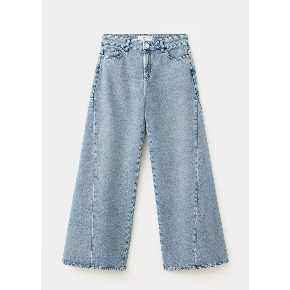 Jean wide leg coutures et clous bleu moyen, MANGO TEEN