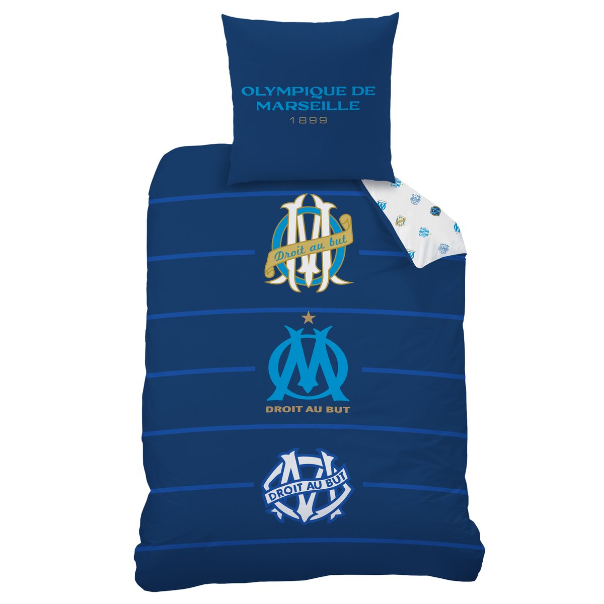 Parure de lit 100% Coton, OM CÉLÉBRATION bleu, OLYMPIQUE DE MARSEILLE