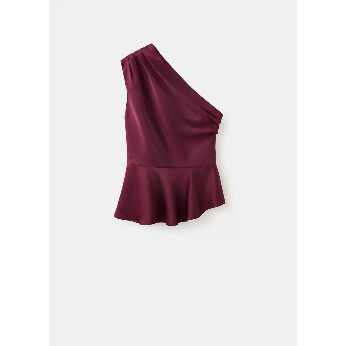 Blouse satinée à basque peplum bordeaux, MANGO