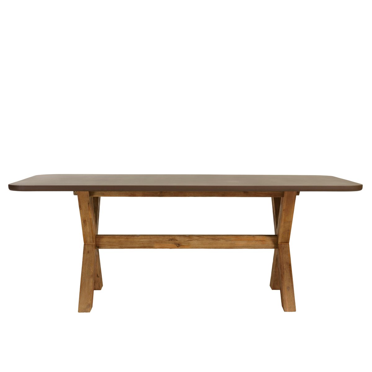 Ensemble table 200 cm et bancs effet béton marron pieds en bois d'acacia CALVI marron, PIER IMPORT