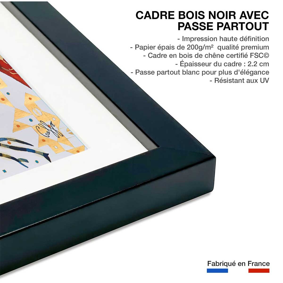 Affiche deco voyage en namibie affiche + cadre en bois - noir, HEXOA