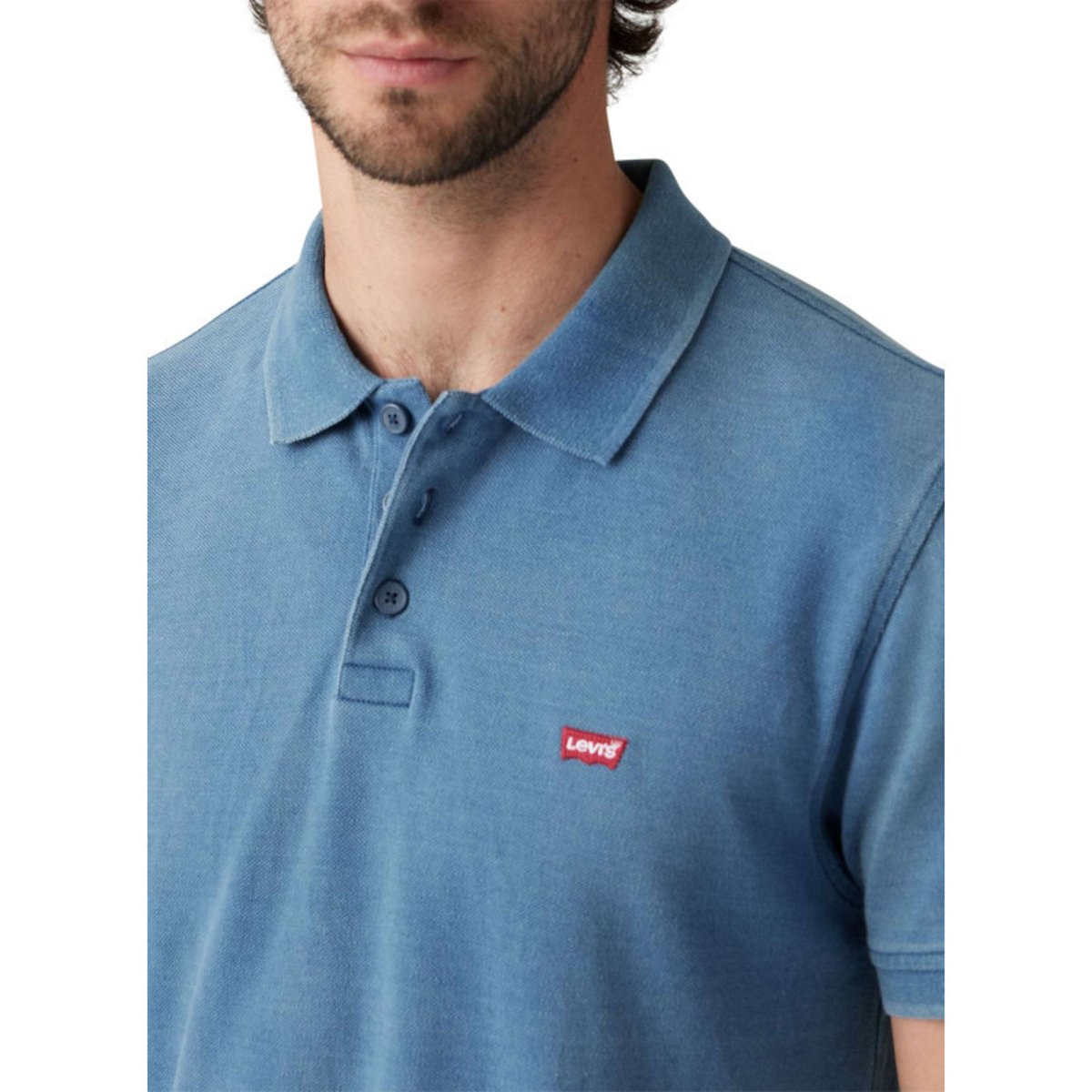 Polo en coton bleu uni avec une coupe droite et un col fermé par trois boutons bleu, LEVI'S
