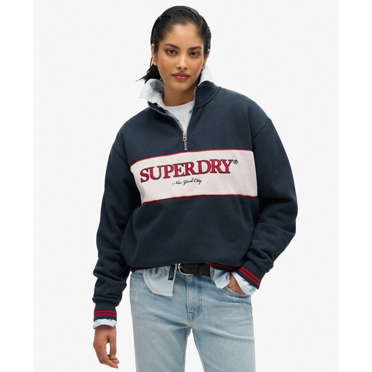 Sweat ample à capuche et col zippé Country Club bleu marine myrtille, SUPERDRY