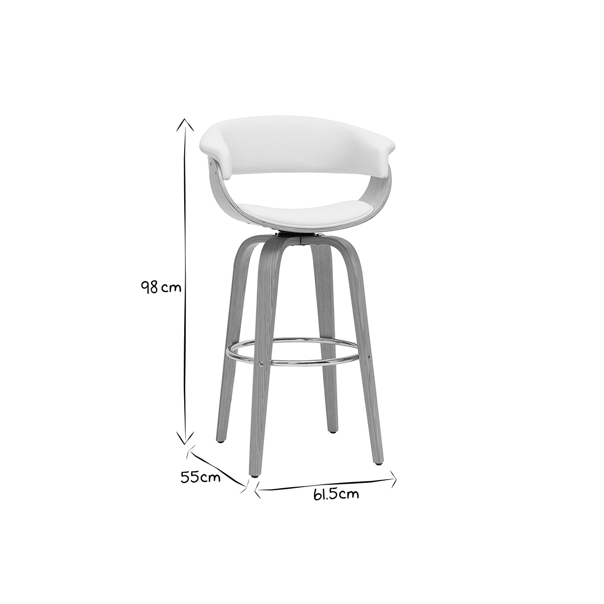 Tabouret de bar design pivotant blanc et bois clair H67 cm OKTAV blanc, MILIBOO