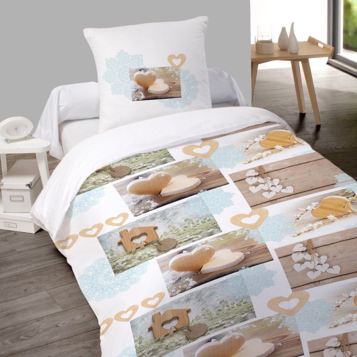 Housse de couette Flanelle 140x200 CHARMY + 1 taie blanc, DECORATIE