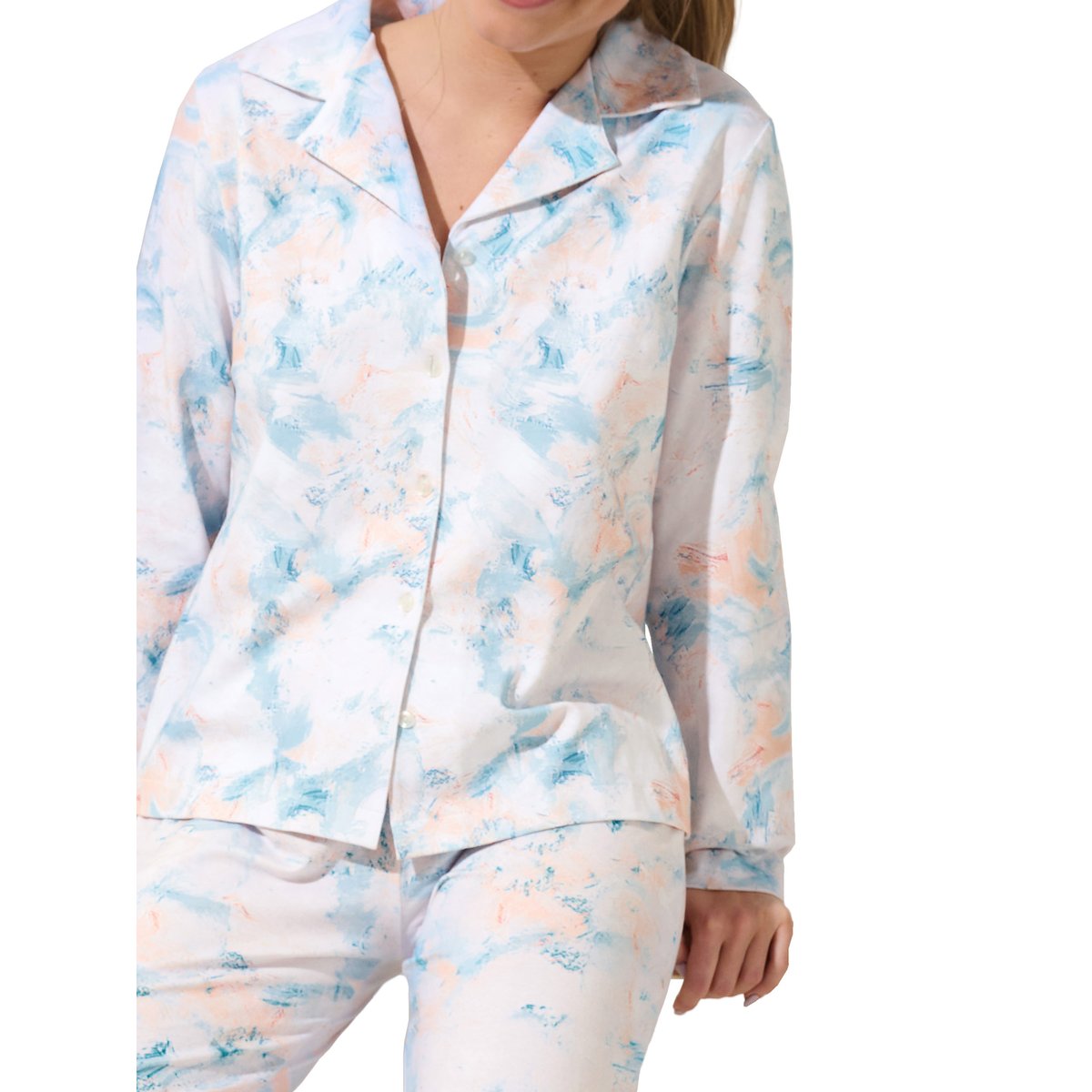 Pyjama pantalon chemise manches longues Olena bleu, LISCA