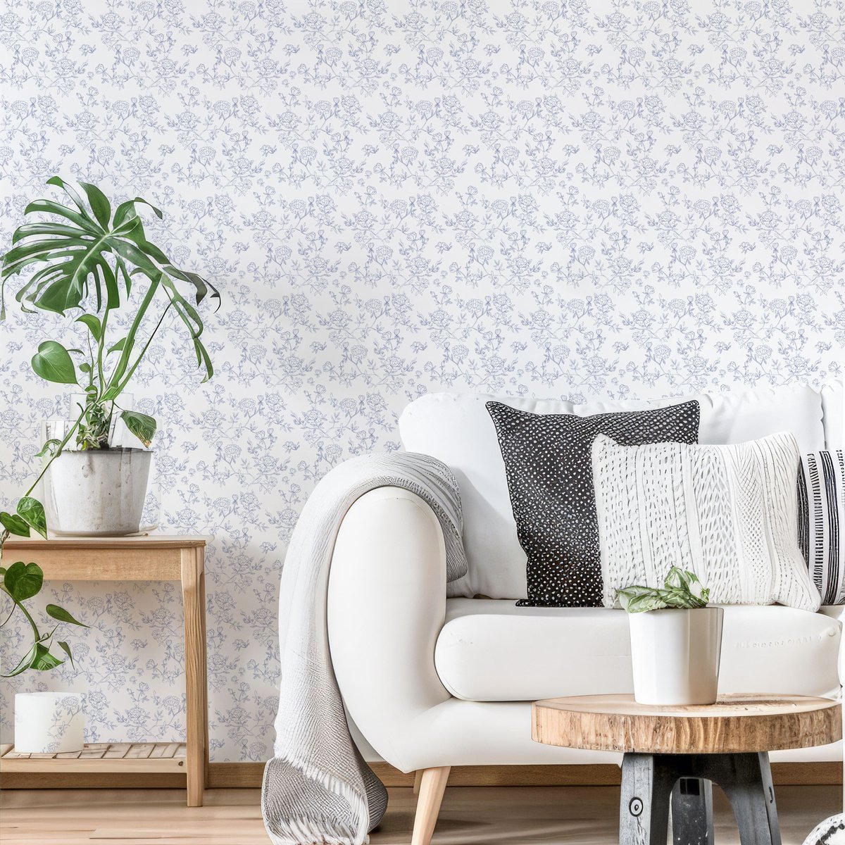 Papier peint panoramique Pivoines, Jaune 525 x 250cm bleu, ACTE DECO