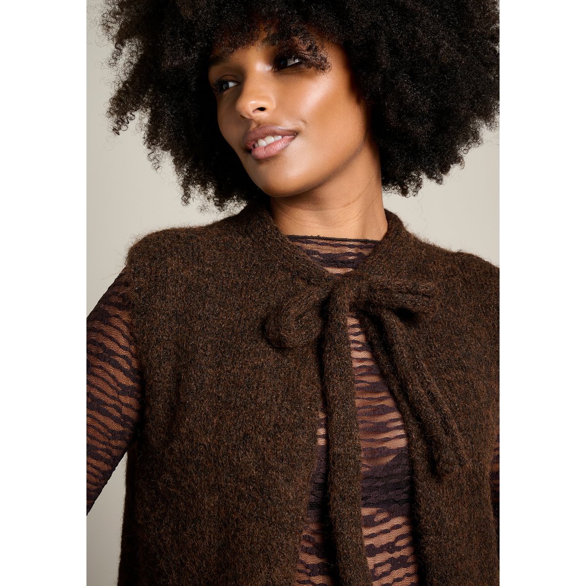 Cardigan sans manches à nouer taupe, LOLALIZA