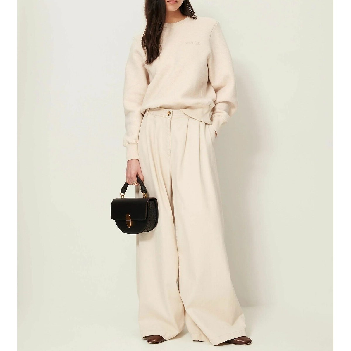 Round Tesoro Leather Half-Moon Bag with Braided Details coffee, SESSUN