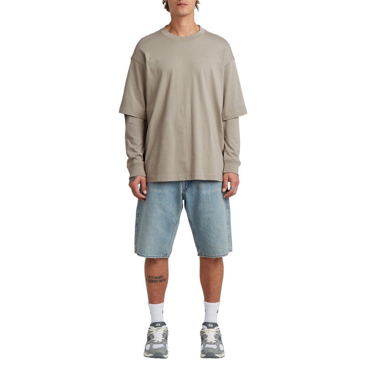 Short 5 poches en coton bleu stone délavé avec une coupe droite bleu, G-Star RAW