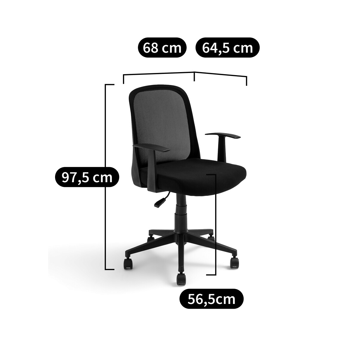 Chaise de bureau pivotante, Azzo noir, LA REDOUTE INTERIEURS