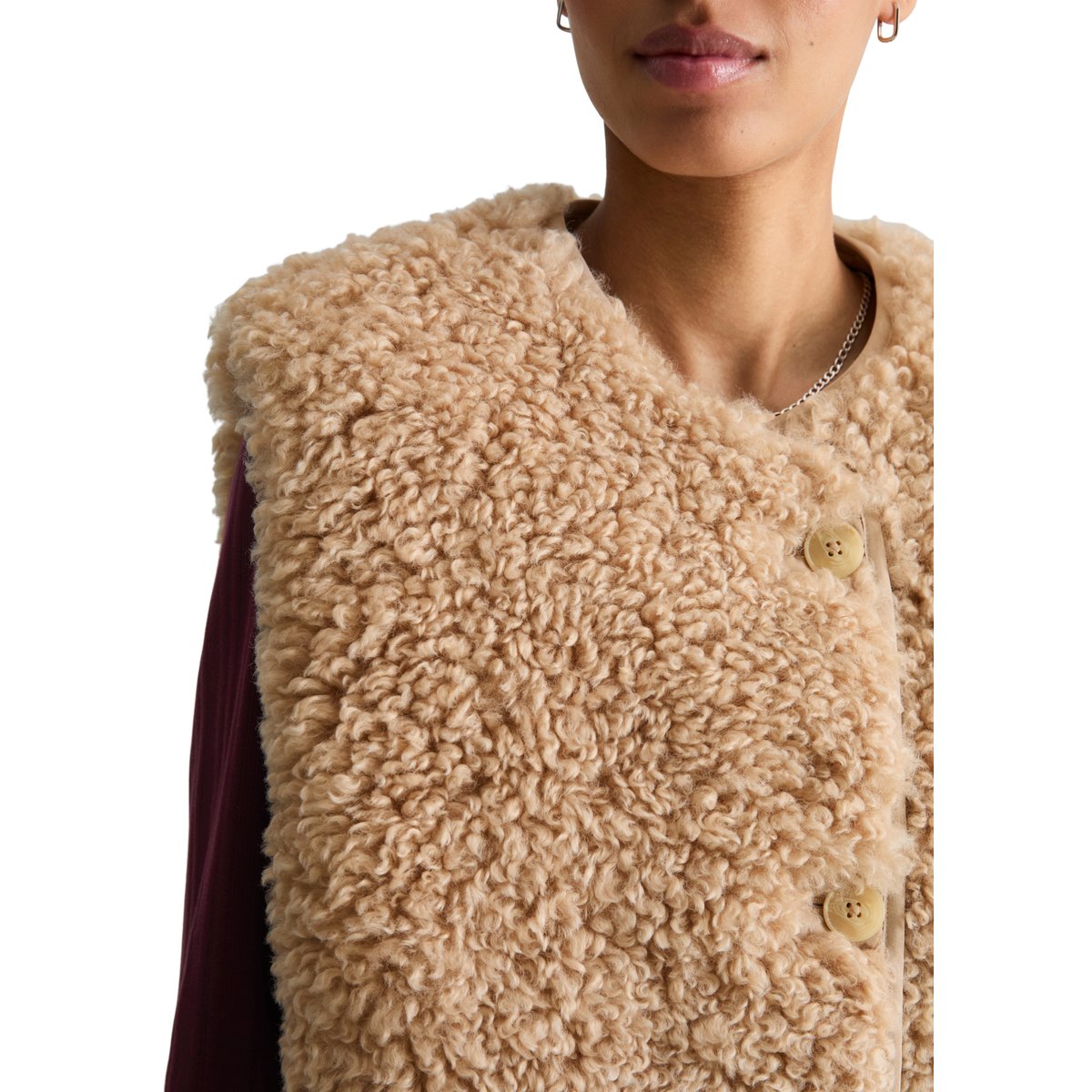 Gilet Teddy coupe classique en peluche Curly toute douce beige, MARC O’POLO DENIM