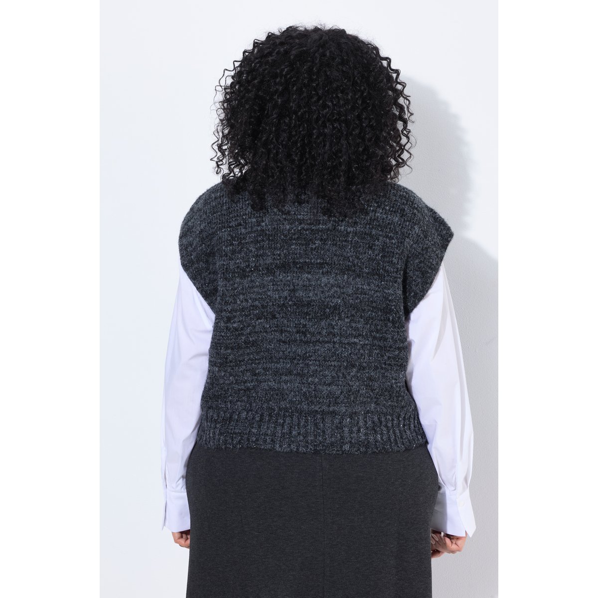 Pull sans manches avec micro-paillettes chiné anthracite, ULLA POPKEN
