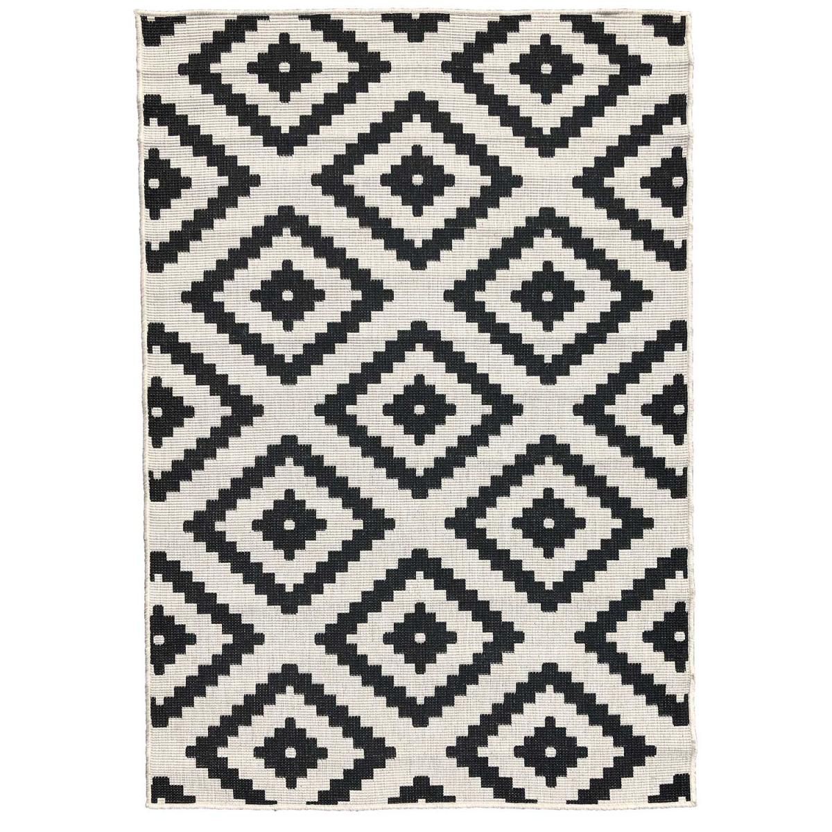 Tapis extérieur, kilim reversible LYN2 I REVERSIBLE noir, crème, UN AMOUR DE TAPIS