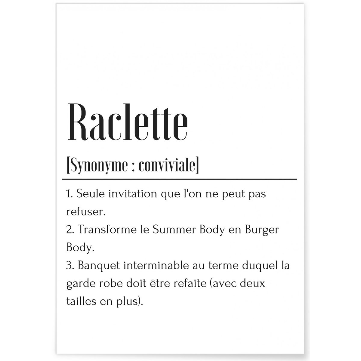 Affiche Définition Raclette blanc, L'AFFICHERIE