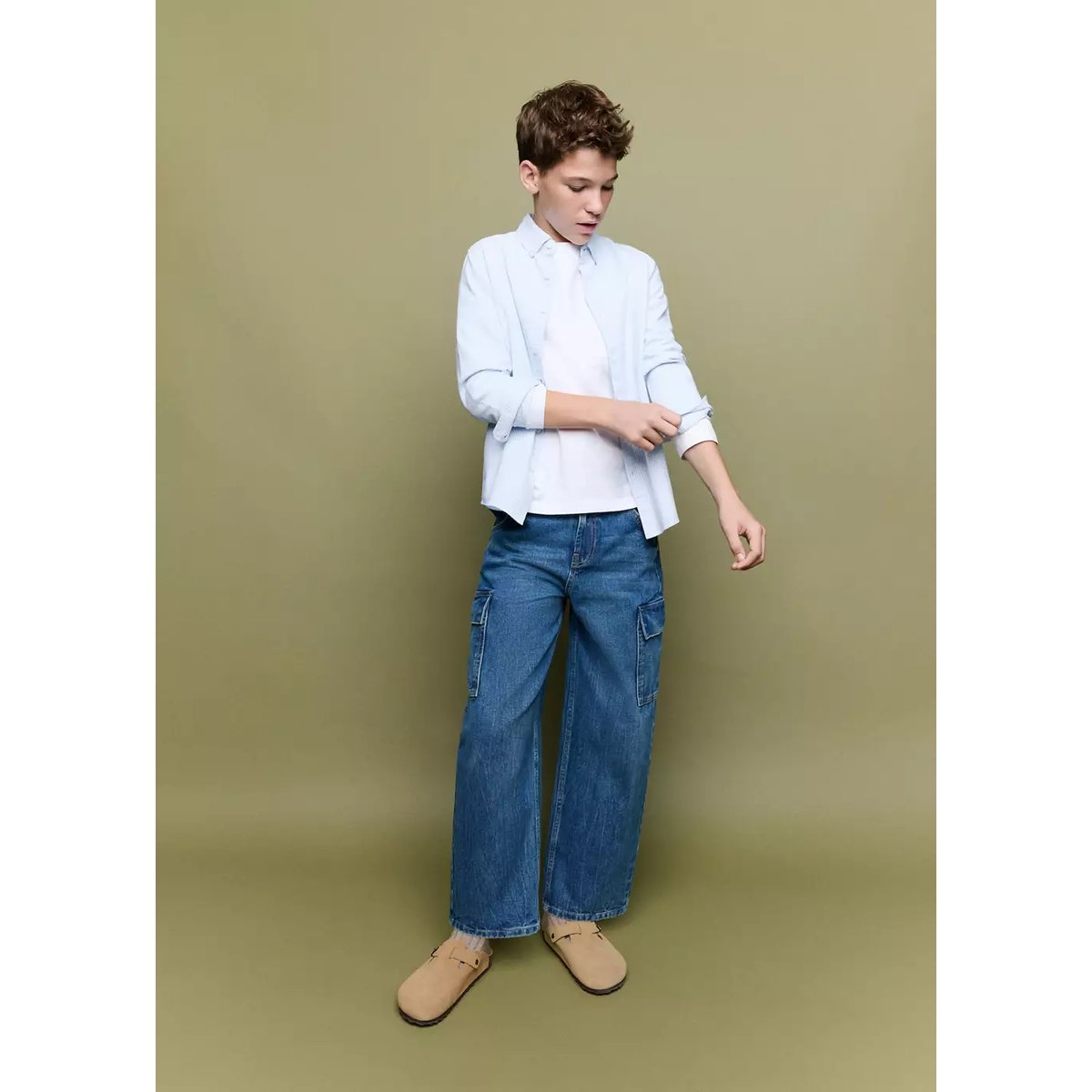 Chemise oxford rayée bleu ciel, MANGO KIDS