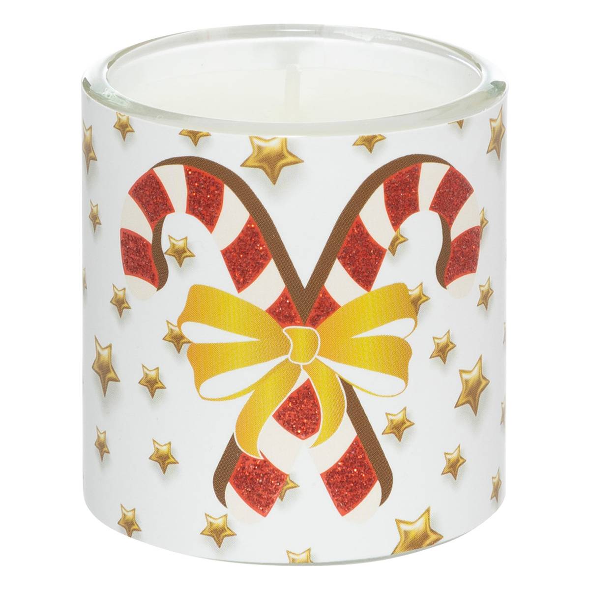 Lot de 6 bougies parfumées 40 gr avec pot verre imprimé pain d'épice rouge, FEERIC LIGHTS & CHRISTMAS