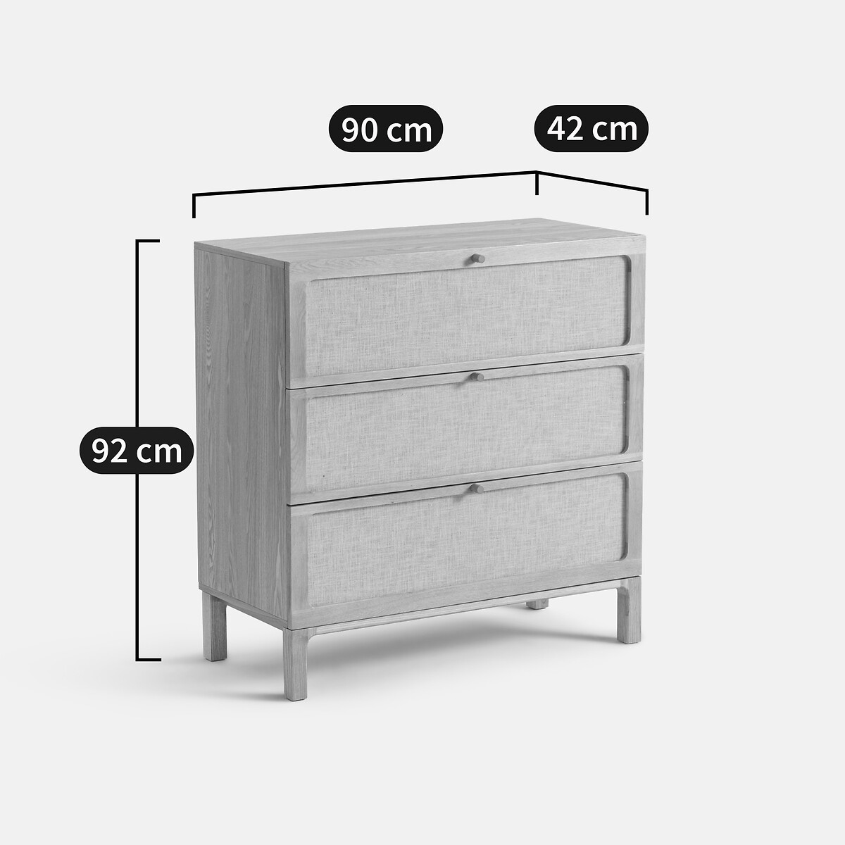 Commode 3 tiroirs, plaqué frêne et lin, Esmara teinté chêne /lin, LA REDOUTE INTERIEURS