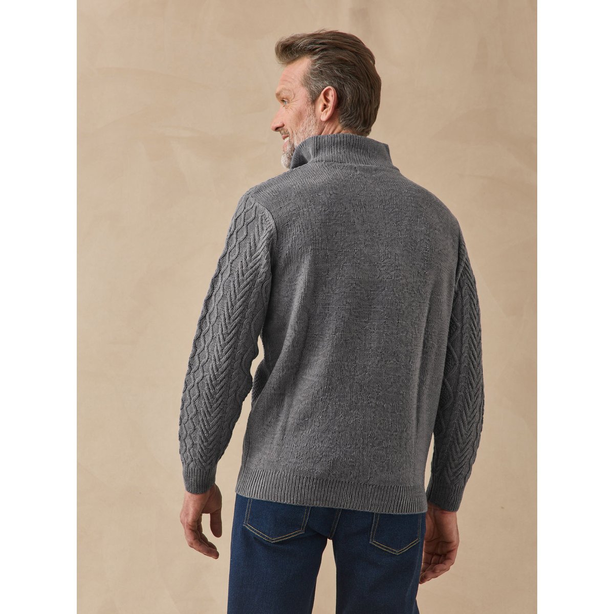 Pull camionneur zippé avec laine gris, DAXON